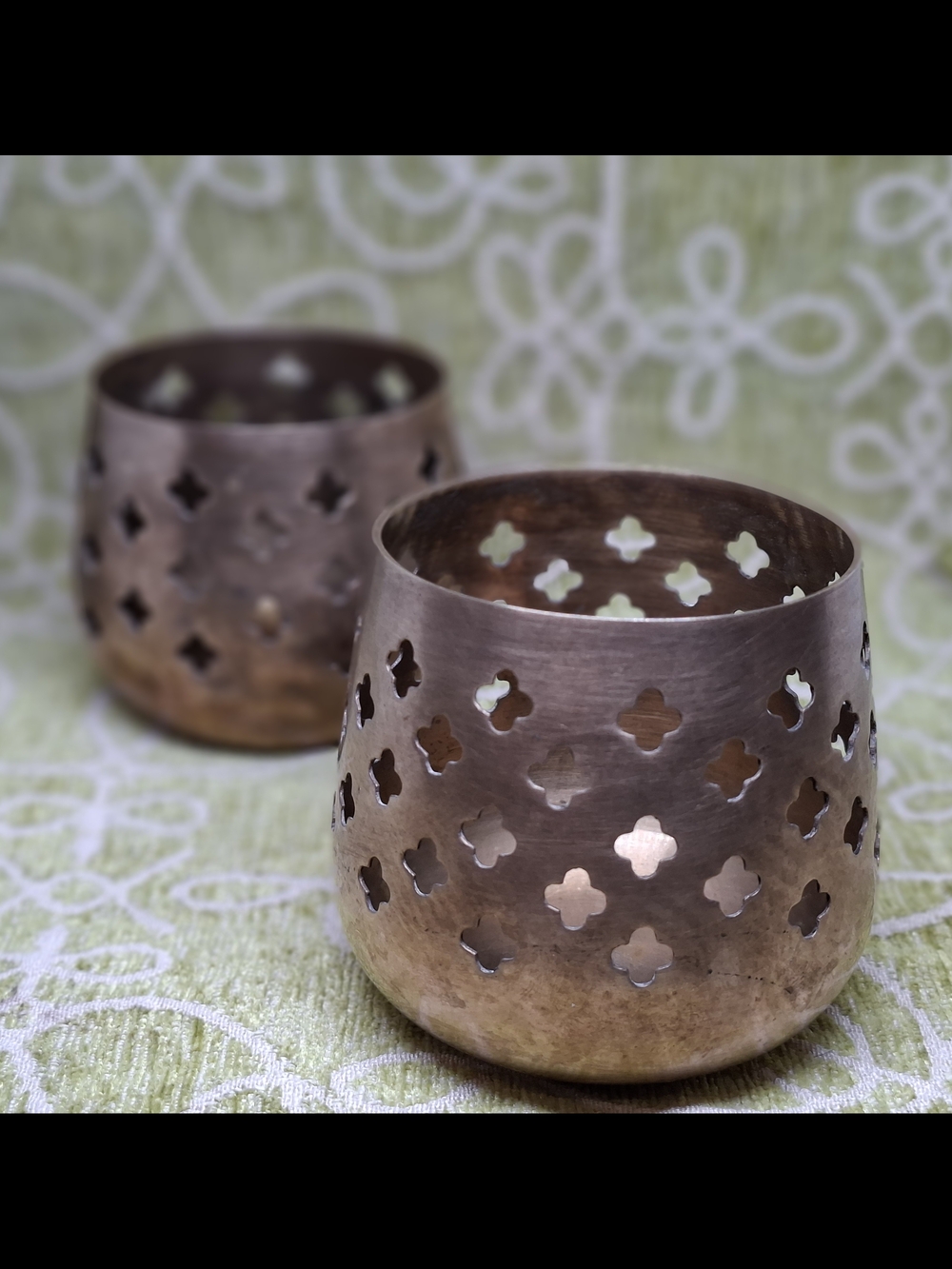 Antique Brass Metal Tea Light Holder - Set of 2